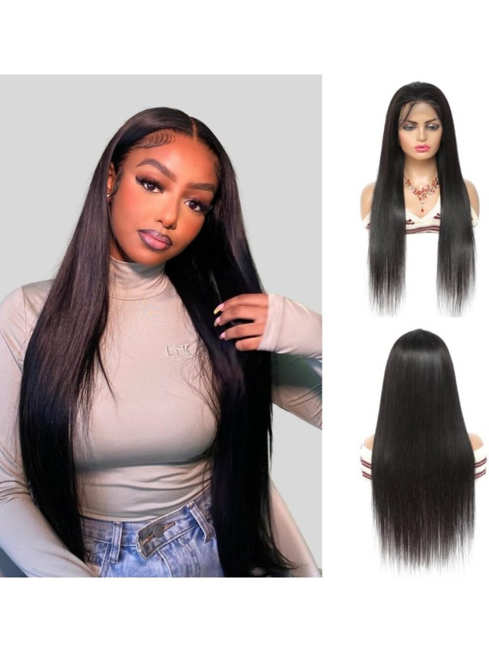 ALHER Small Cap Lace Front Wigs Human Hair Pre Plucked Straight 24 Inch, 13X4